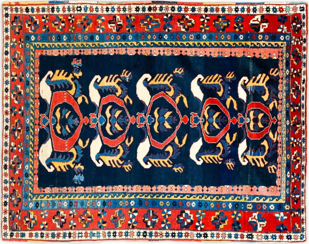 Handwoven rug No. 305, 5′ × 7′, viewed from above