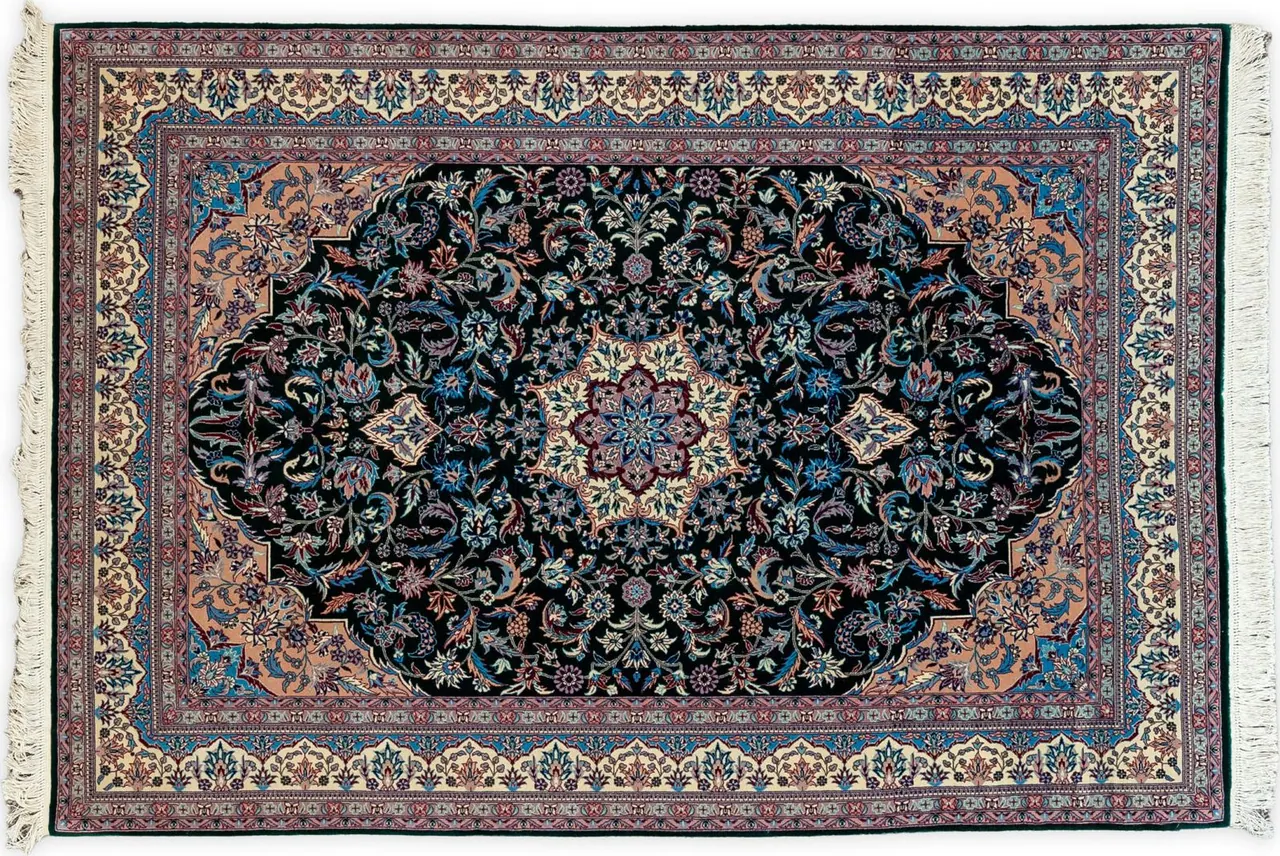 Handwoven rug No. 329, 5′ × 7′, viewed from above